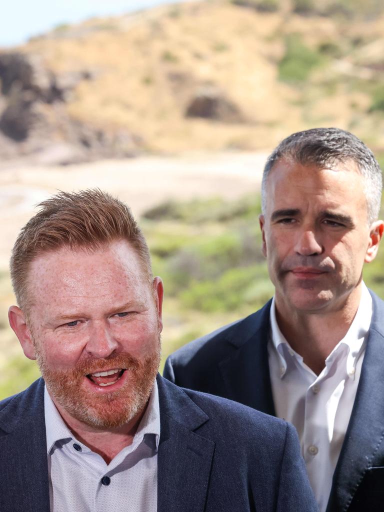 Premier Peter Malinauskas with Labor Black winner Alex Dighton at the Boatshed Cafe, Hallett Cove. Picture: Russell Millard Photography