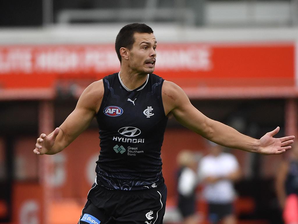 Jack Silvagni calls for the ball. Picture: Andrew Batsch