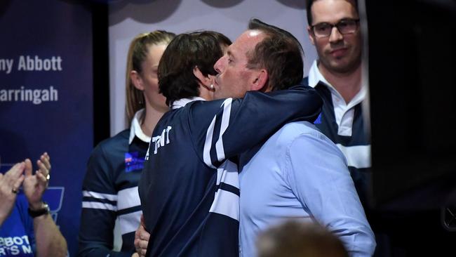 Former Prime Minister Tony Abbott has conceded defeat in Warringah, pictured here with his wife. Picture: (AAP Image/Bianca De Marchi)