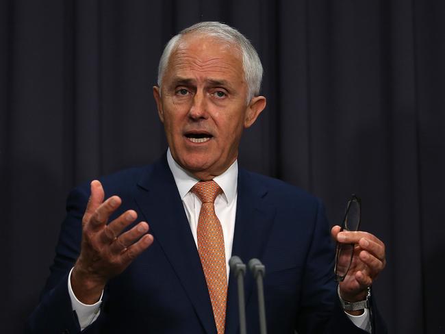 Prime Minister Malcolm Turnbull talks about President Trump in Canberra today. Picture: Kym Smith