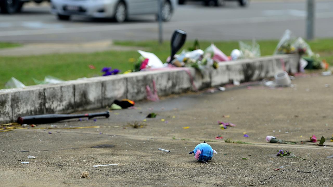 A roadside memorial for four teenagers who died in a car accident last week has suffered extensive damage overnight. PICTURE: MATT TAYLOR.