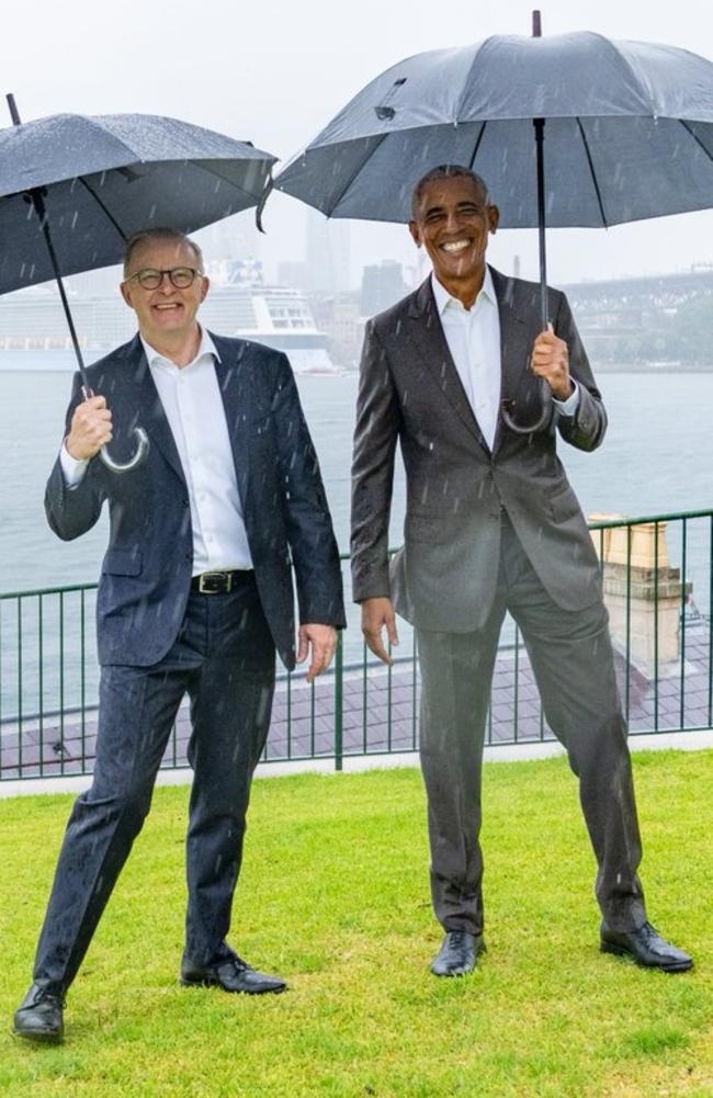 Prime Minister Anthony Albanese with Barack Obama on Monday.