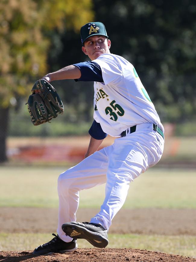 Pine Hills Lightning baseballer Brandan Bidois. Photo: SMPIMAGES.COM / Baseball Australia.