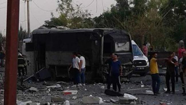 A police car exploded outside a hospital in Turkey. Picture: Twitter/@kuzeyyldz111