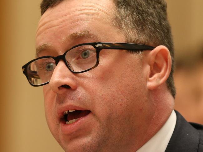 Qantas CEO and Managing Director Alan Joyce appearing before a Senate Economics Legislation Committee into Qantas Sale Amendment Bill 2014 at Parliament House in Canberra.