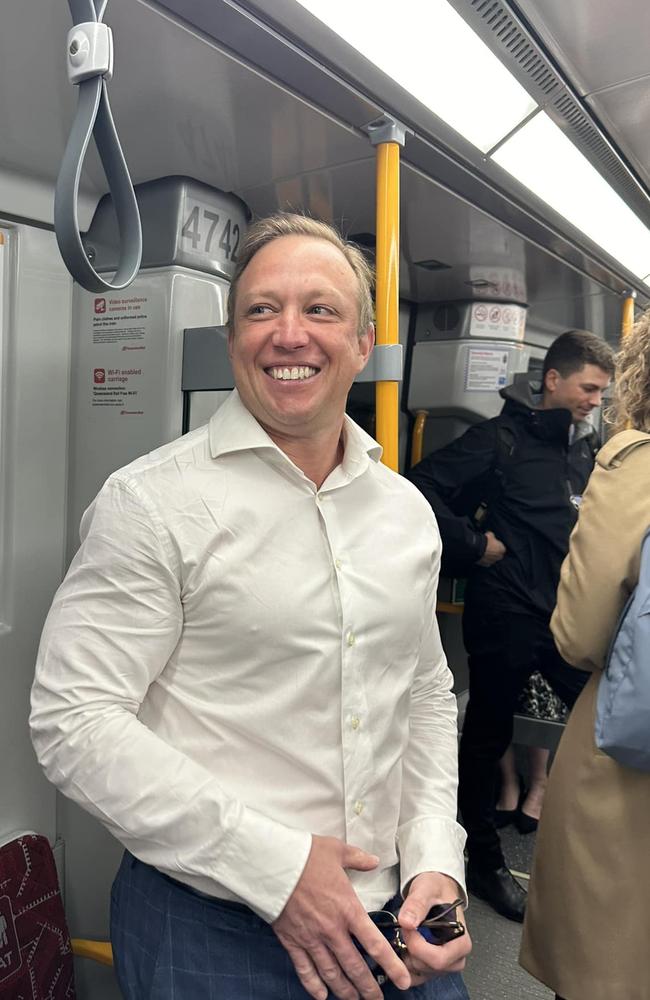 Queensland Premier Steven Miles caught the train to work on Monday morning. Picture: Facebook