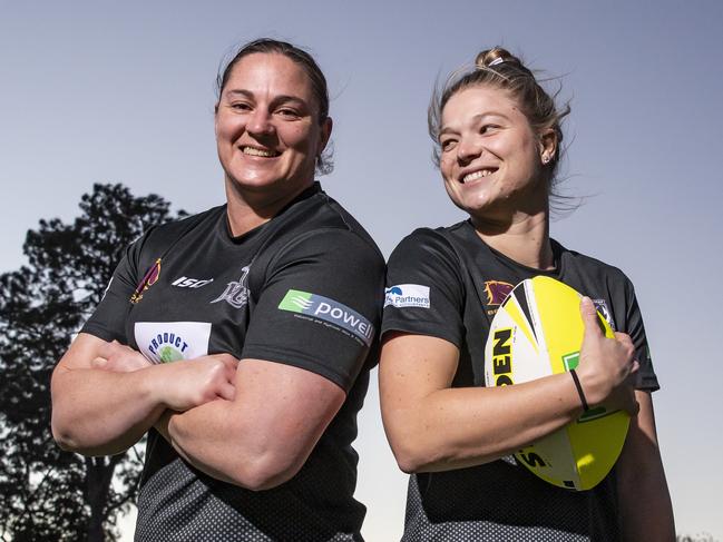 U ON SUNDAY: You and Me with Jamie-Lee Lewis (R) and Steph Hancock. Their fathers (Wally Lewis and Rohan Hancock) played together in the first State of Origin match 40 years ago. Now Jamie-Lee and Steph are best friends and teammates at Souths Logan Magpies. Pic Mark Cranitch.