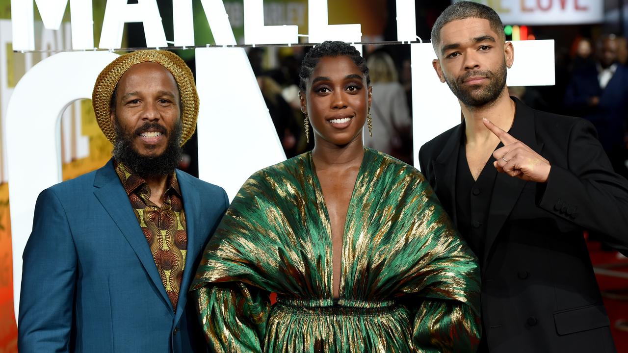 Ziggy Marley, Lashana Lynch and Kingsley Ben-Adir at the UK Premiere of Bob Marley: One Love in London last month. Picture: Antony Jones/Getty Images for Paramount Pictures