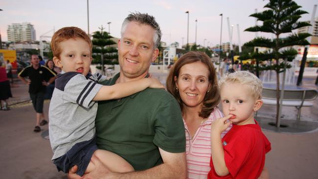 Timothy (6), Alan, Linda and Matthew (2) Hobson celebrate New Year’s Eve in 2007. Picture: Anthony Reginato