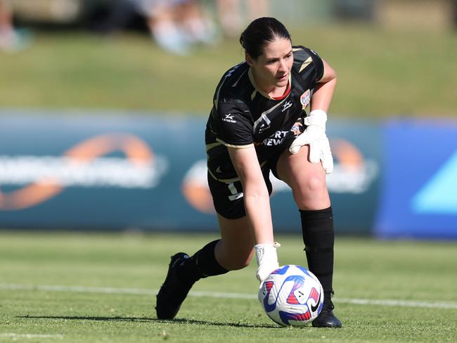 Georgina Worth of the Jets rolls the ball during the round 3 A-League Women's match between Newcastle Jets and Perth Glory at No. 2 Sports Ground, on December 03, 2022, in Newcastle, Australia. (Photo by Scott Gardiner/Getty Images)