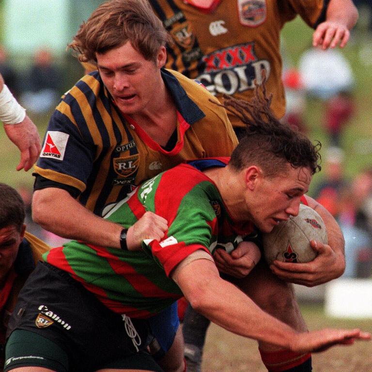 Souths’ Tyran Smith against the Crushers in the last first-grade game at Redfern Oval in 1996. Picture: Mark Evans