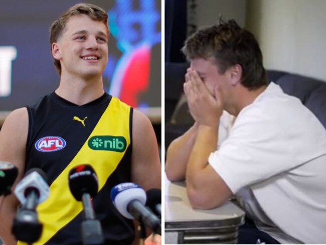 Sam Lalor's press conference and hearing the news. Photos: Getty Images/Twitter