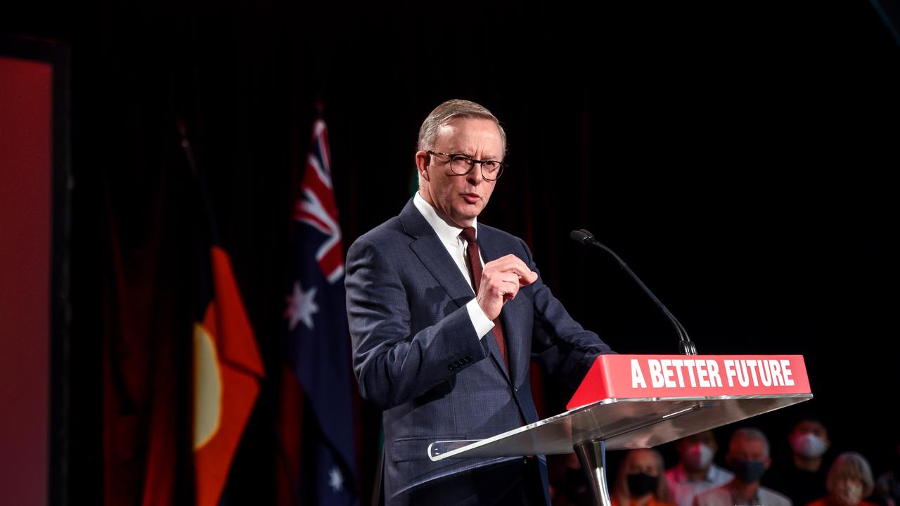 Labor leader Anthony Albanese delivered a speech to Labor supporters around his plans for Australia's future on Sunday. Picture: NCA NewsWire / Flavio Brancaleone