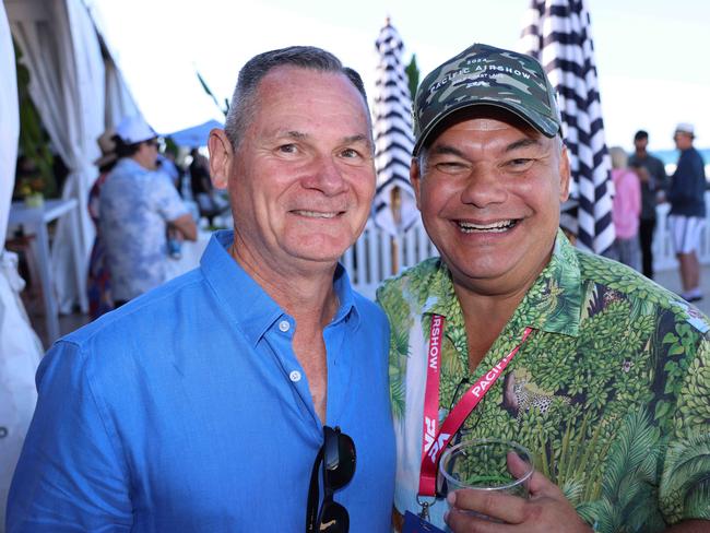 Chris Lynch and Tom Tate at the Gold Coast Pacific Airshow 2024, Experience Gold Coast Chalet, at Surfers Paradise Beach for Gold Coast at Large. Picture, Portia Large.