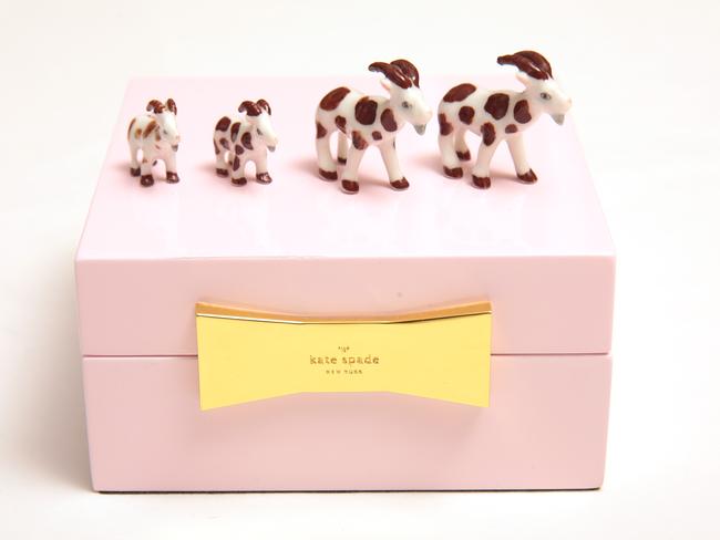 Goats on a box: I just love goats. I keep these on the bottom level in my pantry and if any food’s ever gone, I blame the goats. Lachy bought me the box as a wedding present and it had a special honeymoon brooch in it, they’re a Victorian tradition.