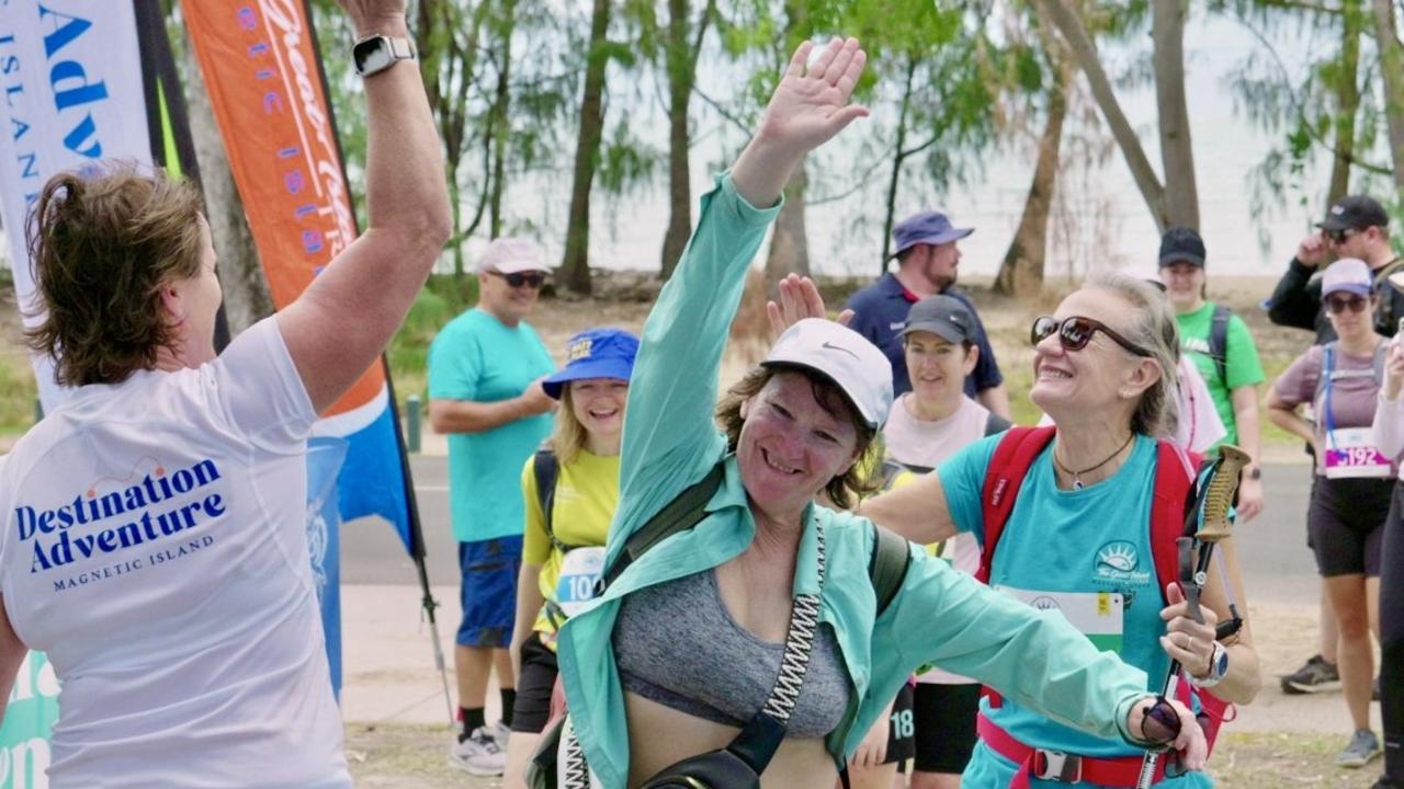 Great Island Trek: Founder Daina Clark high-fives Sarah Jane Hancox at the finish line