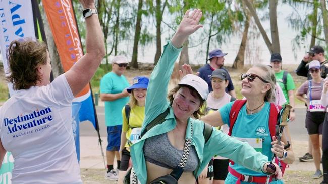 Great Island Trek: Founder Daina Clark high-fives Sarah Jane Hancox at the finish line