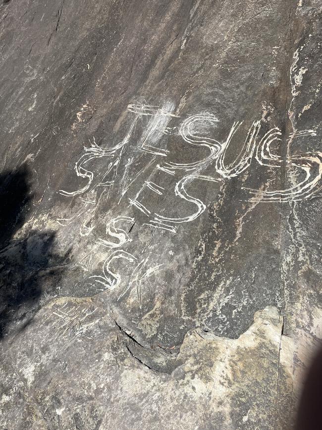 Rangers believe vandals defaced the rock at the base of Mt Beerwah on May 20. Picture: DES