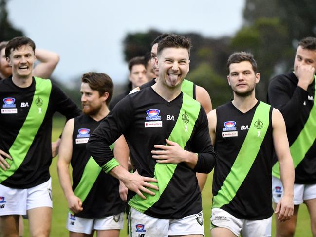 SFNL Bendigo Bank Division 2 Senior, Round 11. Skye vs Doveton Doves at Carrum Downs Recreation Reserve, Carrum Downs, Victoria, Saturday 29th June 2024. Doveton gentlemen happy with a win! Picture: Andrew Batsch