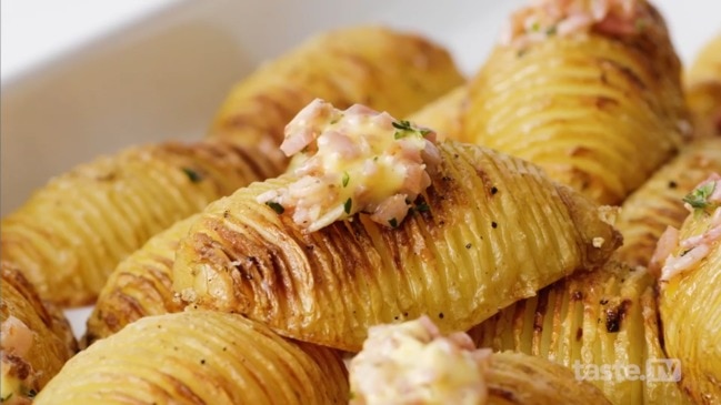 Hasselback potatoes with bacon butter