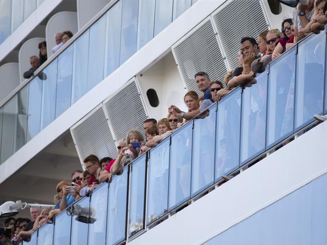 Passengers on the Ovation of the Seas watch on during the Karakia Whakatau Mauri event. Picture: Brett Phibbs