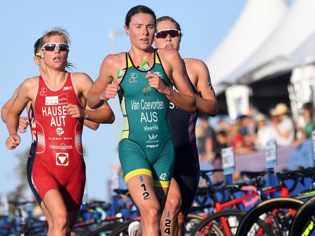 Natalie Van Coevorden in action at the ITU World Triathlon Series Grand Final on the  Gold Coast last year. She's keen to fire at the Mooloolaba Triathlon this weekend.