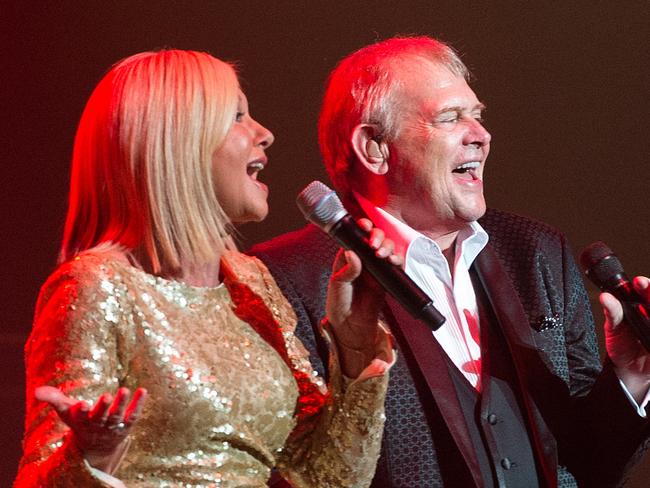 John Farnham and Olivia Newton-John perform at Rod Laver Arena, Melbourne.