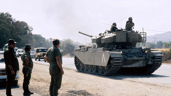 (FILES) Israeli tanks are in progress on the Syrian front during the 1973 Arabâ&#128;&#147;Israeli War a few kilometres from Damascus on October 14, 1973 after Syrian President Hafez al-Assad promised the country that the current war was a "war of liberation". (Photo by Gabriel DUVAL / AFP)