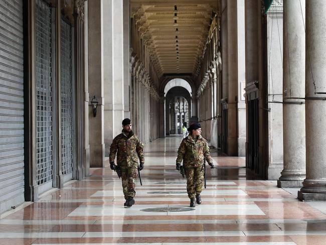 Italian soldiers patrol downtown Milan, Italy. Picture: AP