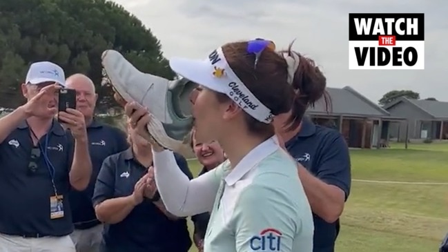 Aussie golf star Hannah Green does shoey after milestone win