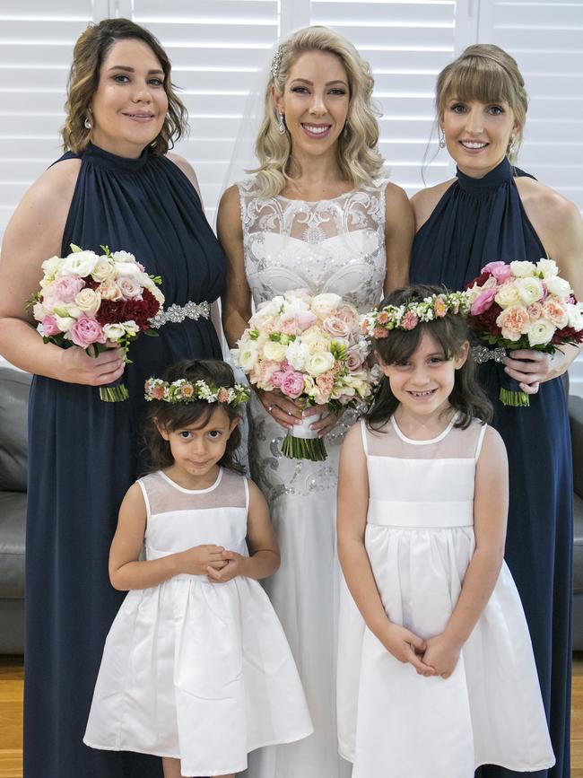 Lady chums: Ali Fyfe with bridesmaids and flower girls. Picture: Ben Clark Photography