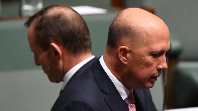 Dutton on the same day with former PM Tony Abbott. Picture: AAP