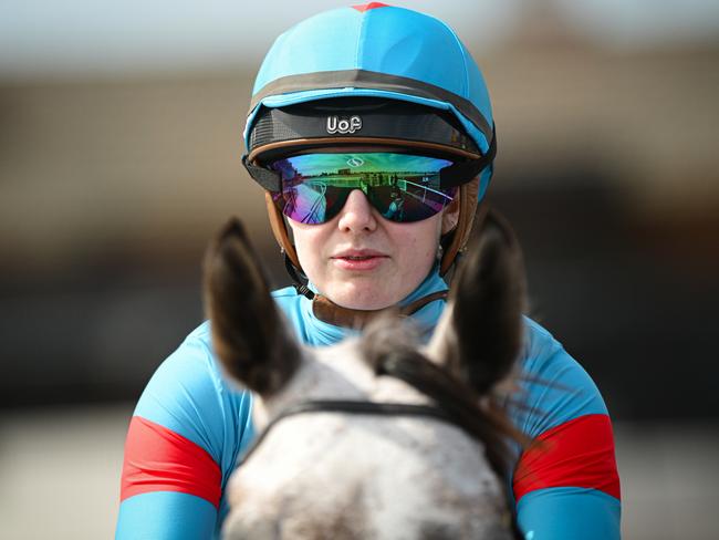 MELBOURNE, AUSTRALIA - NOVEMBER 20: UK rider Saffron Osborne is seen riding Speak before Race 6, the Evergreen Turf Handicap during Melbourne Racing at Caulfield Racecourse on November 20, 2024 in Melbourne, Australia. (Photo by Vince Caligiuri/Getty Images)