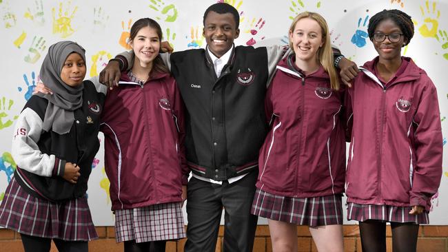 Underdale High School students Farhiya Abdulwahab, Jessica Corns, Osman Abdullahi, Phoebe Field and Alice Sua. Picture: Tricia Watkinson