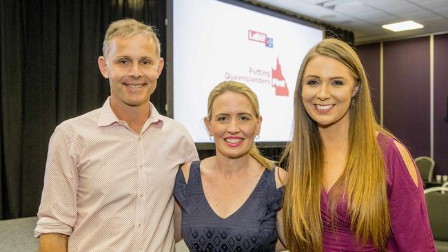 ALP candidate Rowan Holzberger, Kate Jones MP and Meaghan Scanlon at Queensland Premier Annastacia Palaszczuk's 2017 Queensland Australian Labor Party (ALP) 2017 Campaign Launch. Picture: Jerad Williams