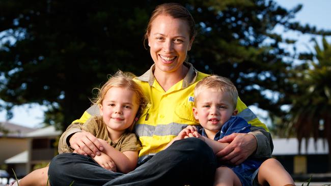 Debbie Spence with her children Meisie, 4, and Isaac, 2. Picture: Matt Turner