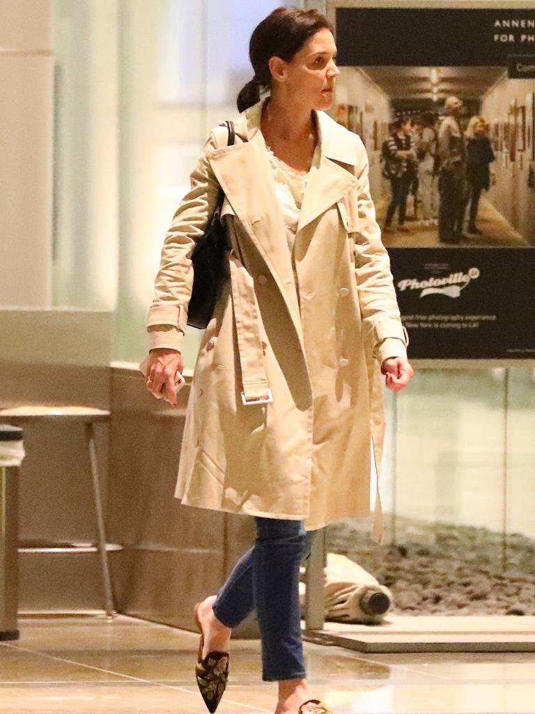 Holmes cut a casual figure in a coat and flats. Picture: CPR/NEMO/BACKGRID