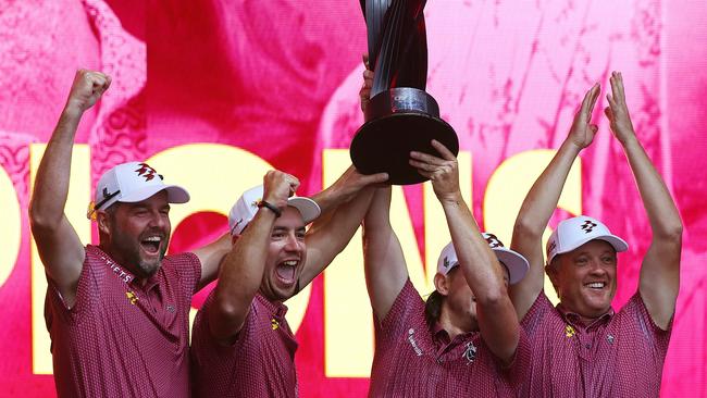 The Ripper team of Marc Leishman, Lucas Herbert, Cameron Smith and Matt Jones after winning the team playoff. Picture: Sarah Reed/Getty Images