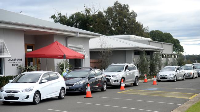 Line of cars at a pop-up testing clinic at the Crossroads Hotel in Casula on Friday, July 17. Picture: NCA NewsWire/Jeremy Piper