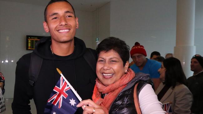 Kyrgios back home in Canberra a number of years ago with Mum Nill.