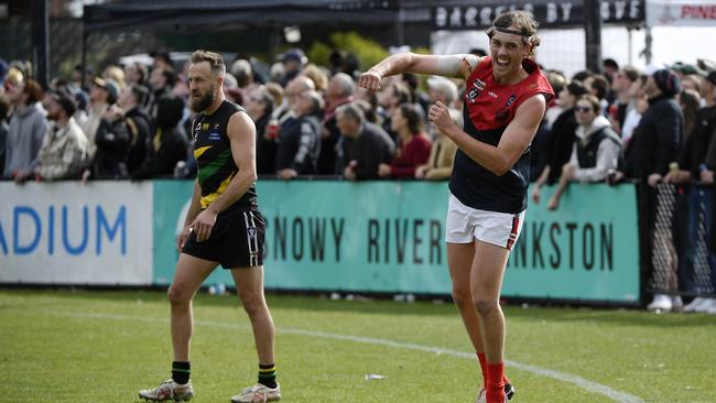 Mitch Smith celebrates after slotting a goal. Picture: Andrew Batsch