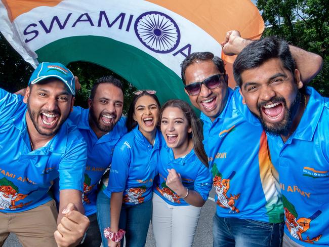 Swami Army - Indian cricket version of Barmy Army.Angadh Oberoi, Raghav Bhatia, Shreya Kapur, Nisha Mehta, Sandip Gadakh, and Tejas Patil show their passion.Picture: Jay Town