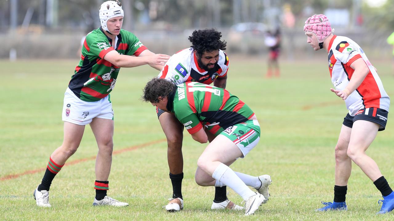 RUGBY LEAGUE - A DAY AT THE PARK: Bluff Rabbitohs' Martin Quinn with the ball