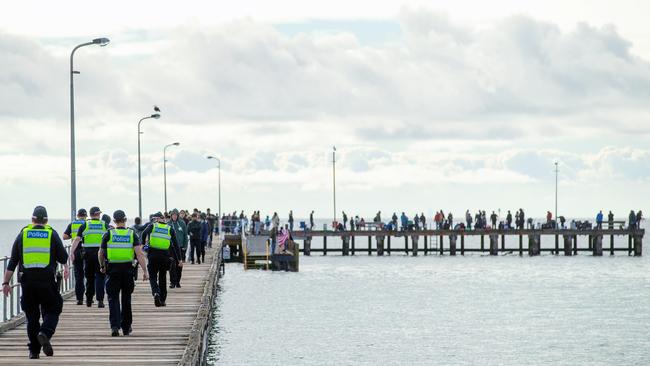 ‘Not acceptable’ … Pier fishers and spider crab observers. Picture: Mark Stewart