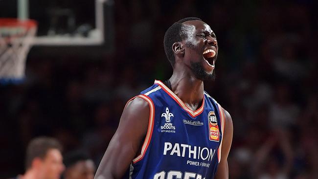 Majok Deng of the Adelaide 36ers reacts during the round 13 NBL match between the Adelaide 36ers and the Perth Wildcats at Titanium Security Arena on January 4, 2018 in Adelaide, Australia. (Photo by Daniel Kalisz/Getty Images)