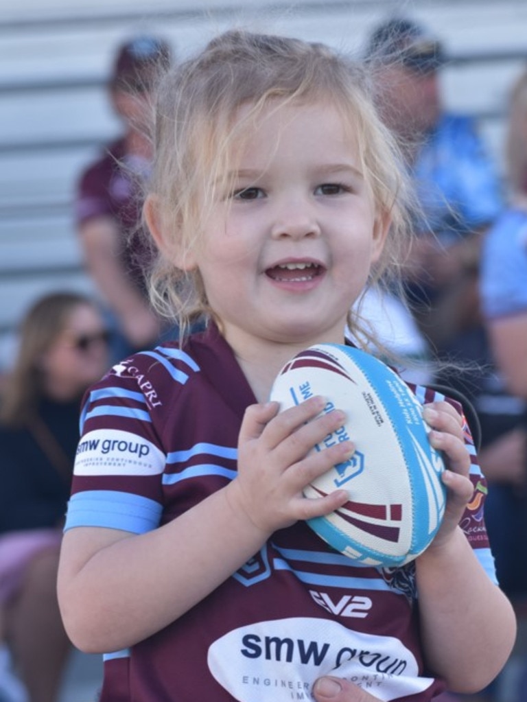 Young footy fan Rosie Michell was in the crowd to cheer on the CQ Capras in their games against the Souths Logan Magpies at Browne Park on August 19, 2023.