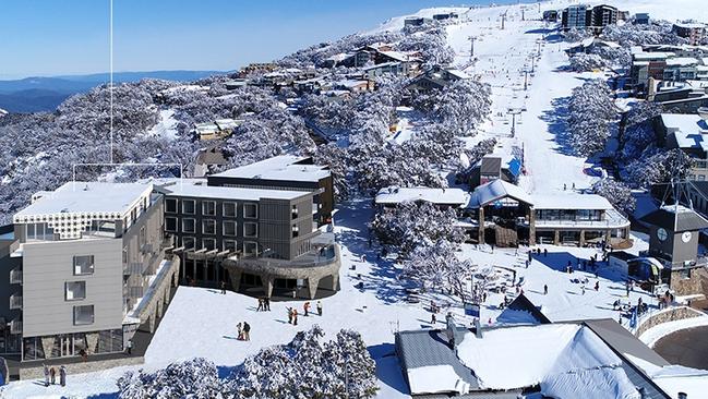 Artist image of proposed Kooroora Hotel redevelopment (left) at Mt Buller.