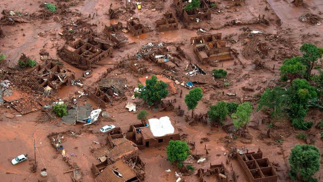 The village of Bento Rodrigues in Brazil on November 6, 2015, after a dam burst at a Samarco mining waste site. Picture: AFP