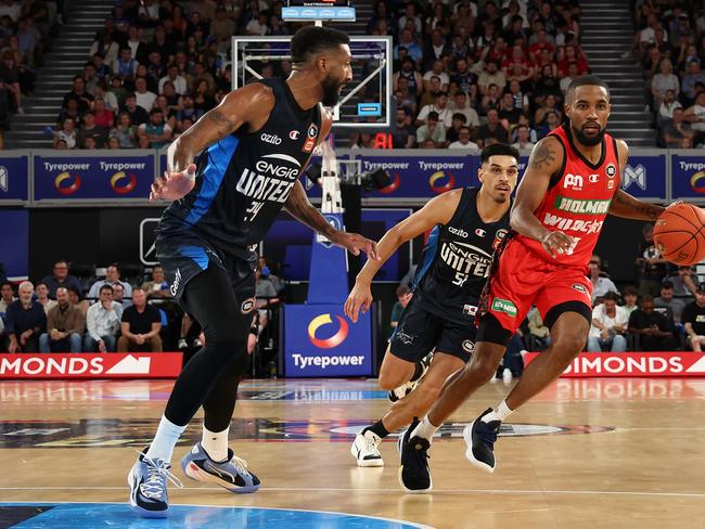 Marcus Lee, Shea Ili and Melbourne United kept Bryce Cotton contained. Picture: Getty Images