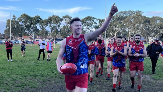 Lockleys Footballer Ben Haren after kicking 100 goals last season. Picture: Lockleys Football Club